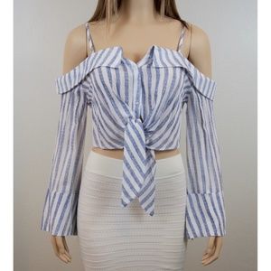Long Sleeve Striped Off Shoulder Crop Top #1217